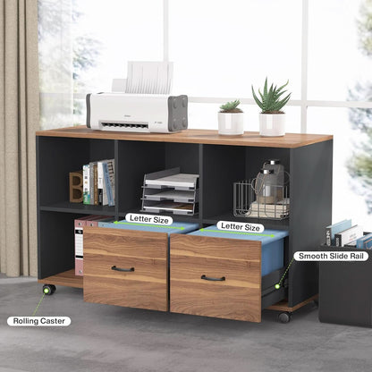 63 Inch L Shaped Desk With 47 Inch File Cabinet Brown Black
