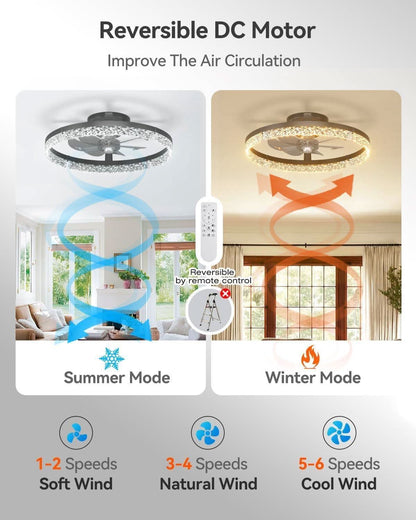 20 Inch Black Ceiling Fan With Remote Dimmable Light 3000K 6000K Low Profile Energy Efficient