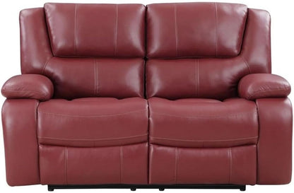 Red Faux Leather Reclining Loveseat With Manual Recline