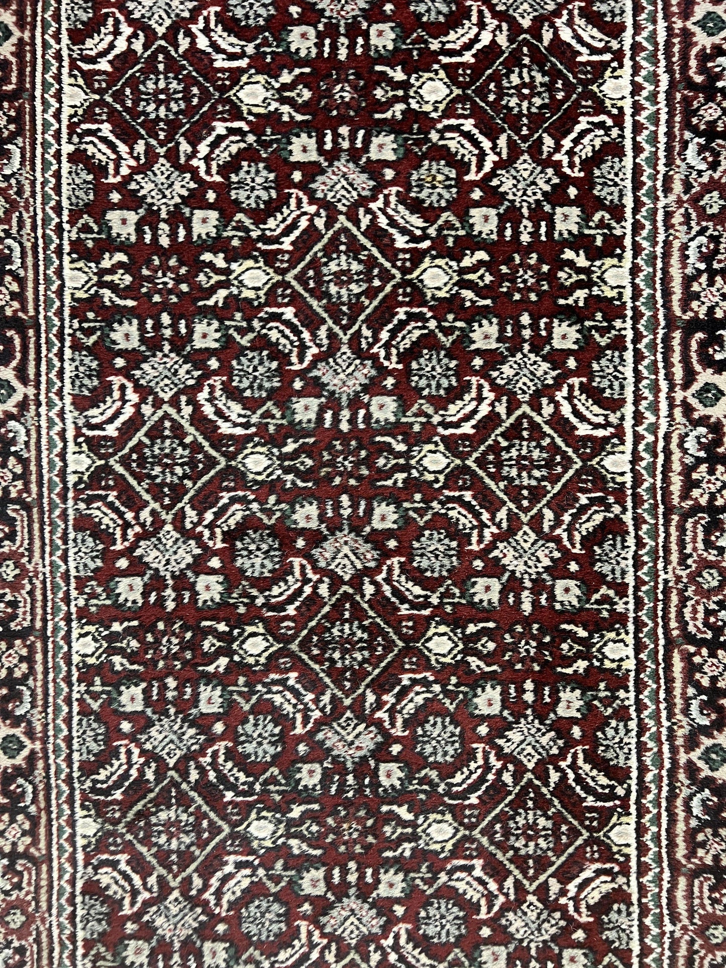 Indo Persian Runner Rug 2.7 x 8, Wool Hand Knotted Vintage Carpet, Red Black, Herati Allover Pattern, Oriental Runner, Rug for Hallway