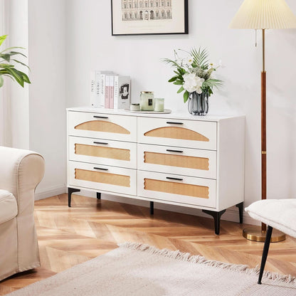 Six Drawer White Dresser With Industrial Steel Base