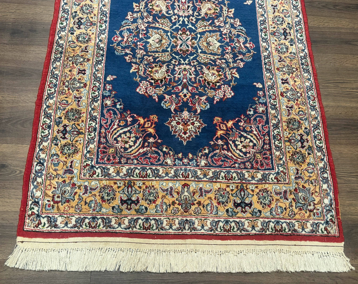 Blue Persian Qum Rug 3.6 x 5, Floral Medallion, Fine 310 KPSI