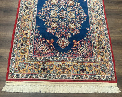 Blue Persian Qum Rug 3.6 x 5, Floral Medallion, Fine 310 KPSI