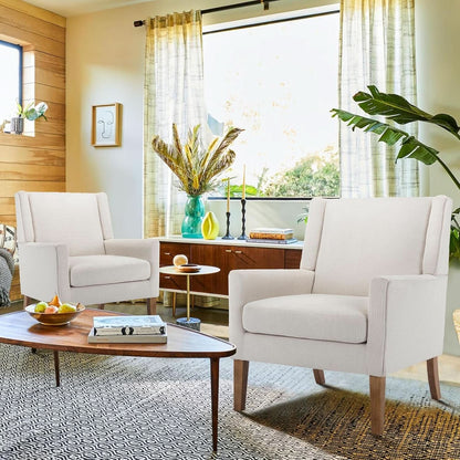 Beige Wingback Chairs With Wood Legs For Living Room