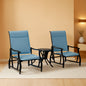Light Blue Outdoor Glider Set With Steel Frame Glass Table