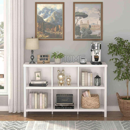Six Cube Storage Organizer White Oak 47 Inch Bookshelf