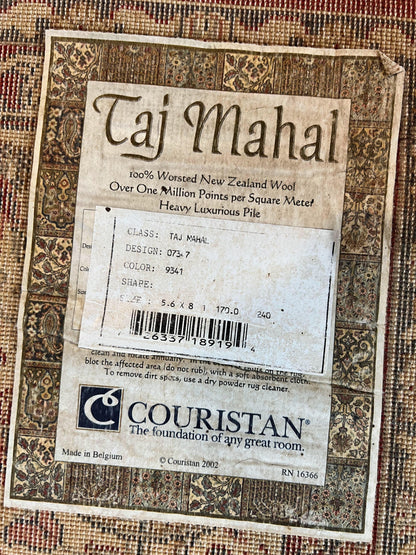 Couristan Rug 5.6 x 8, Floral Medallion, Dark Red Cream, Belgium Power Loomed Rug, Taj Mahal Rug, Vintage Oriental Wool Carpet