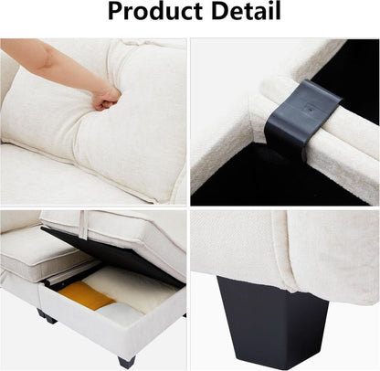 Beige Modular Sectional Sofa Featuring Sleeper Storage
