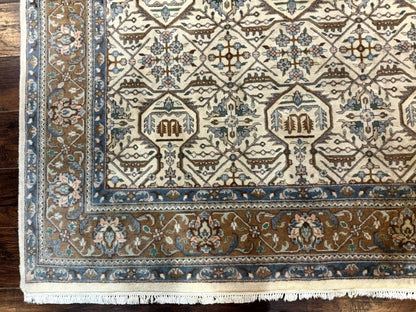 Indo Persian Rug 6x9, Beige, Allover Pattern, Vintage Wool Oriental Carpet