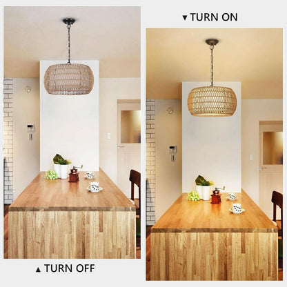 Rattan Farmhouse 5 Light Chandelier With Fabric Shade