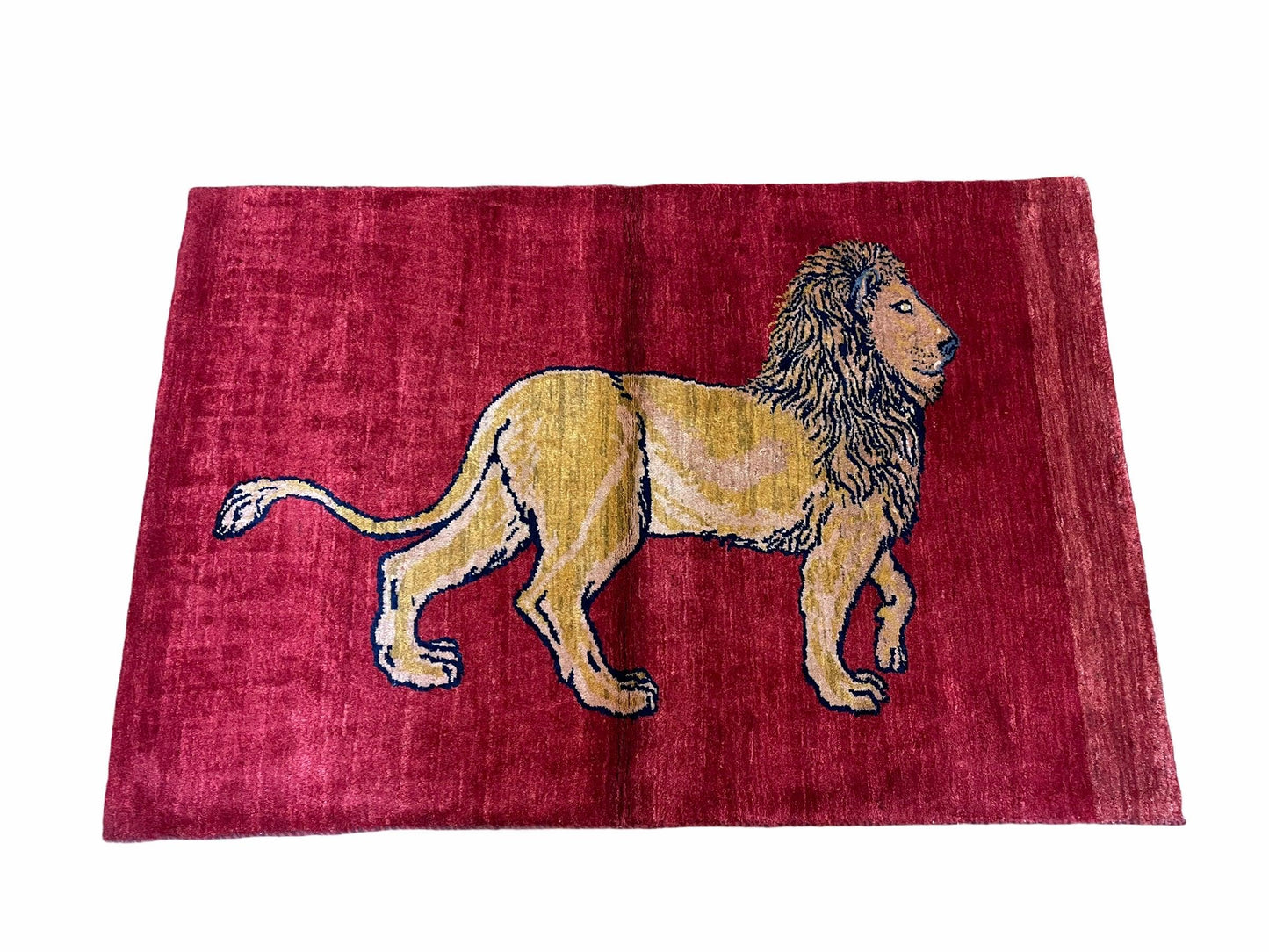 3 X 5 Handmade Hand-Knotted Rug Quality Wool Pictorial Lion Red Organic Dyes