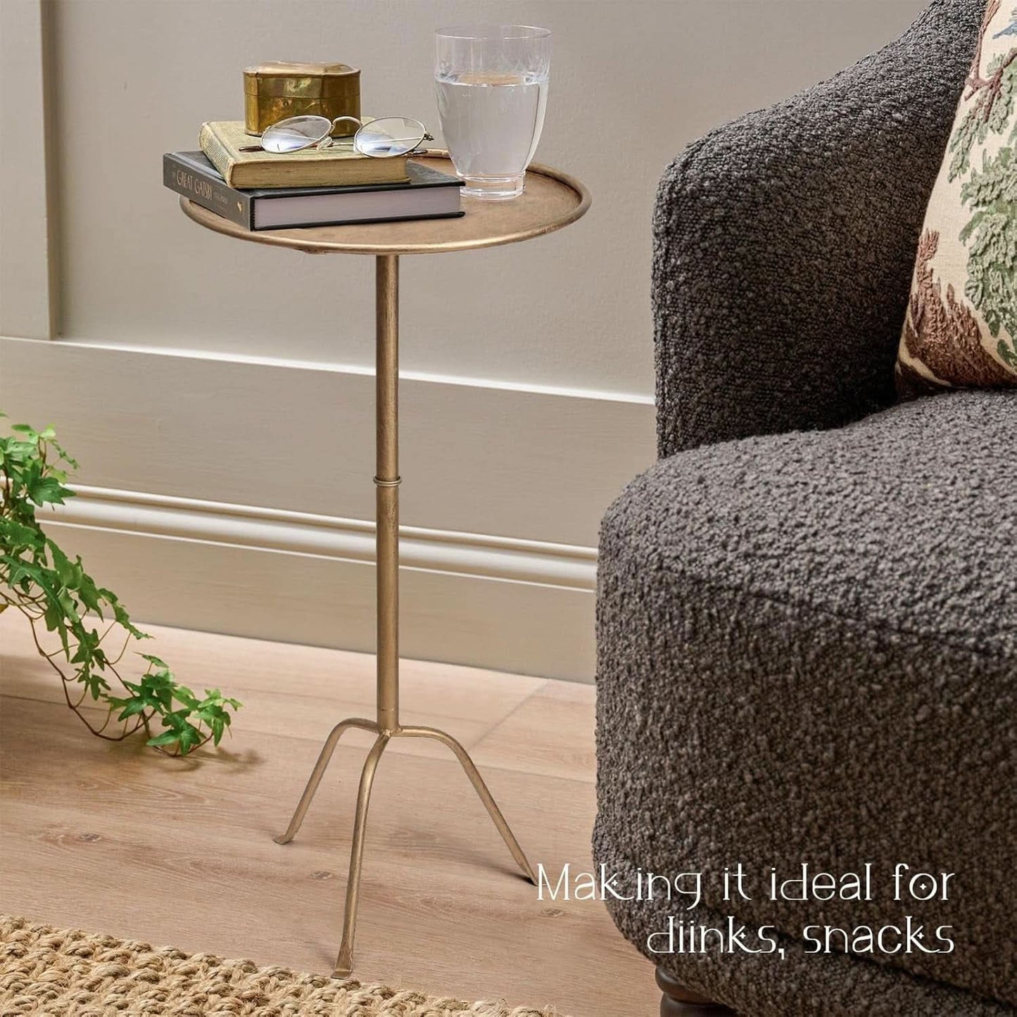 Antique Brass Martini Side Table Compact Raised Edge