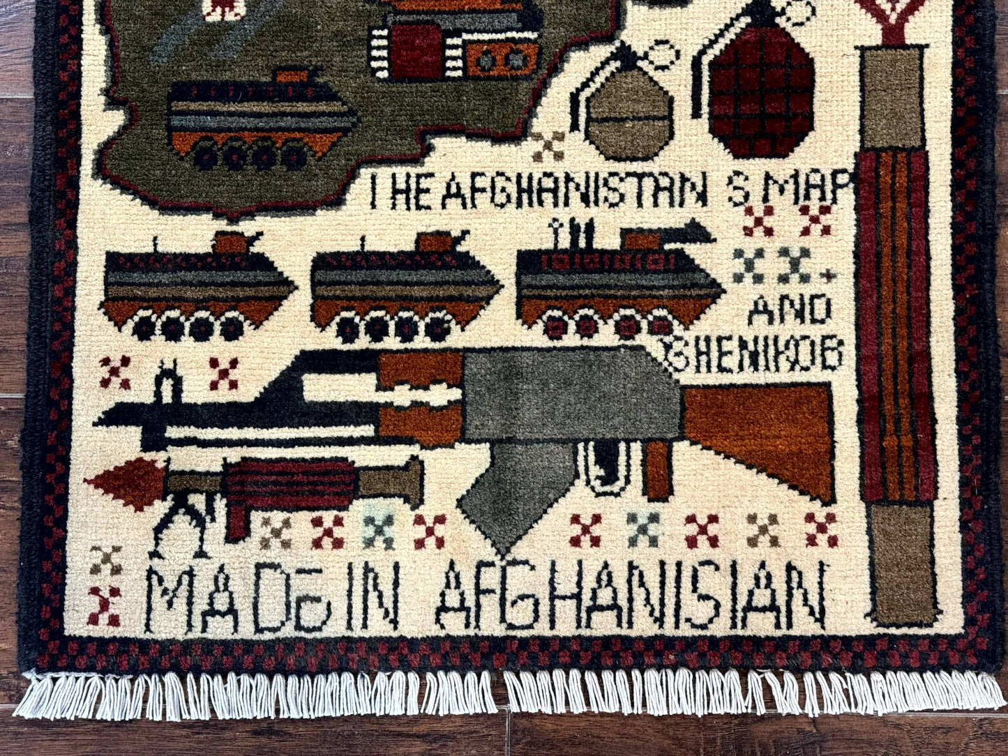 Afghan War Rug, Tanks Helicopters Guns