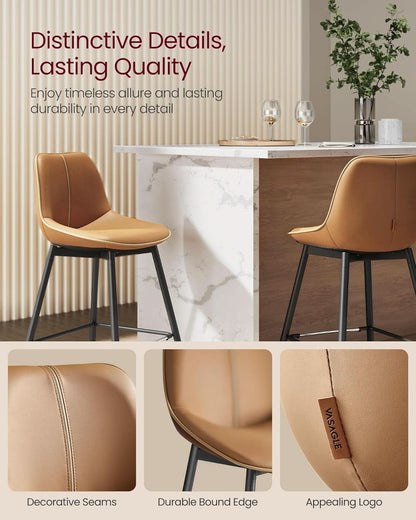 Bar Stool Set Of 2 Caramel Brown Ergonomic Backrest
