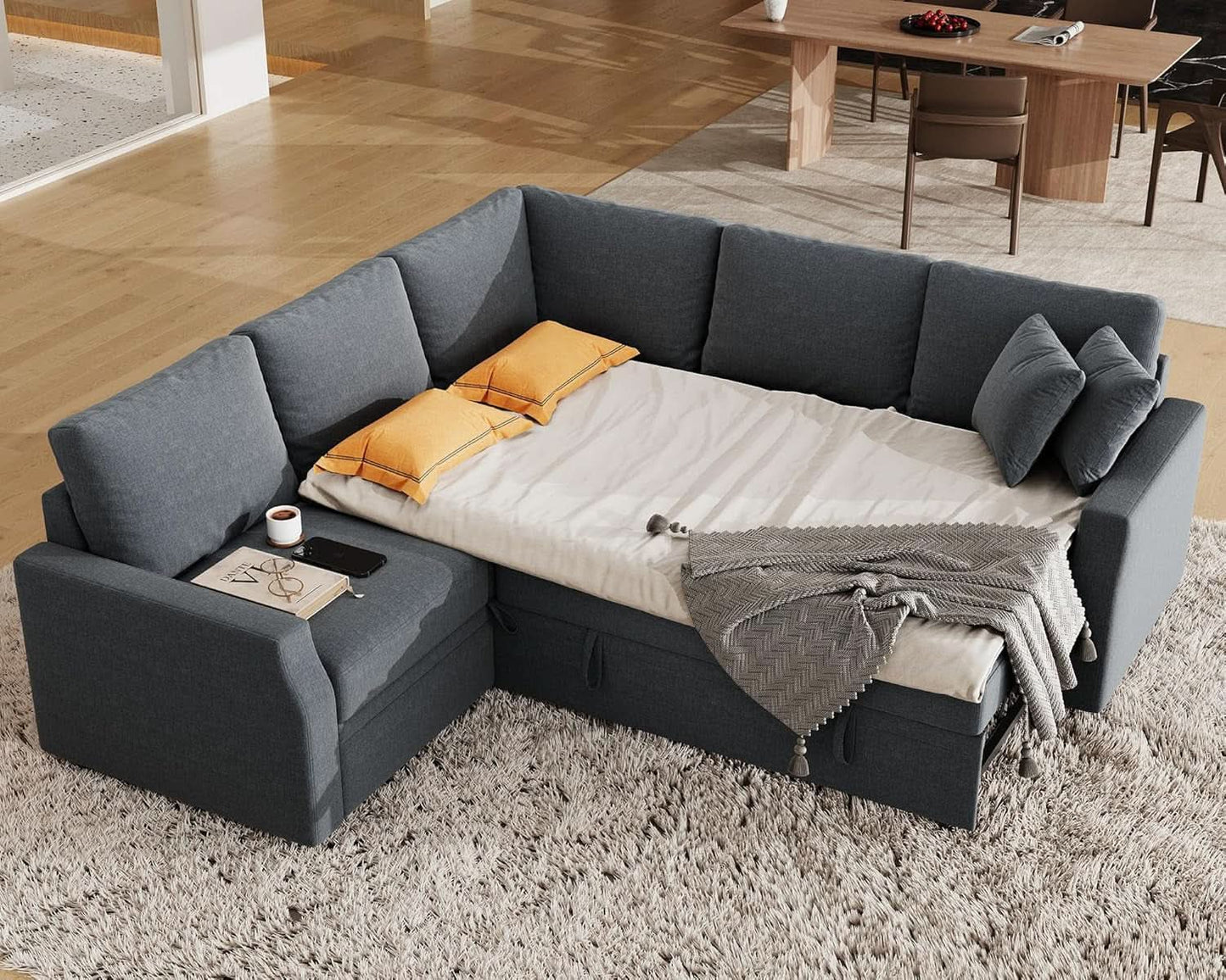 Oversized L Shaped Sleeper Sectional Sofa With Storage