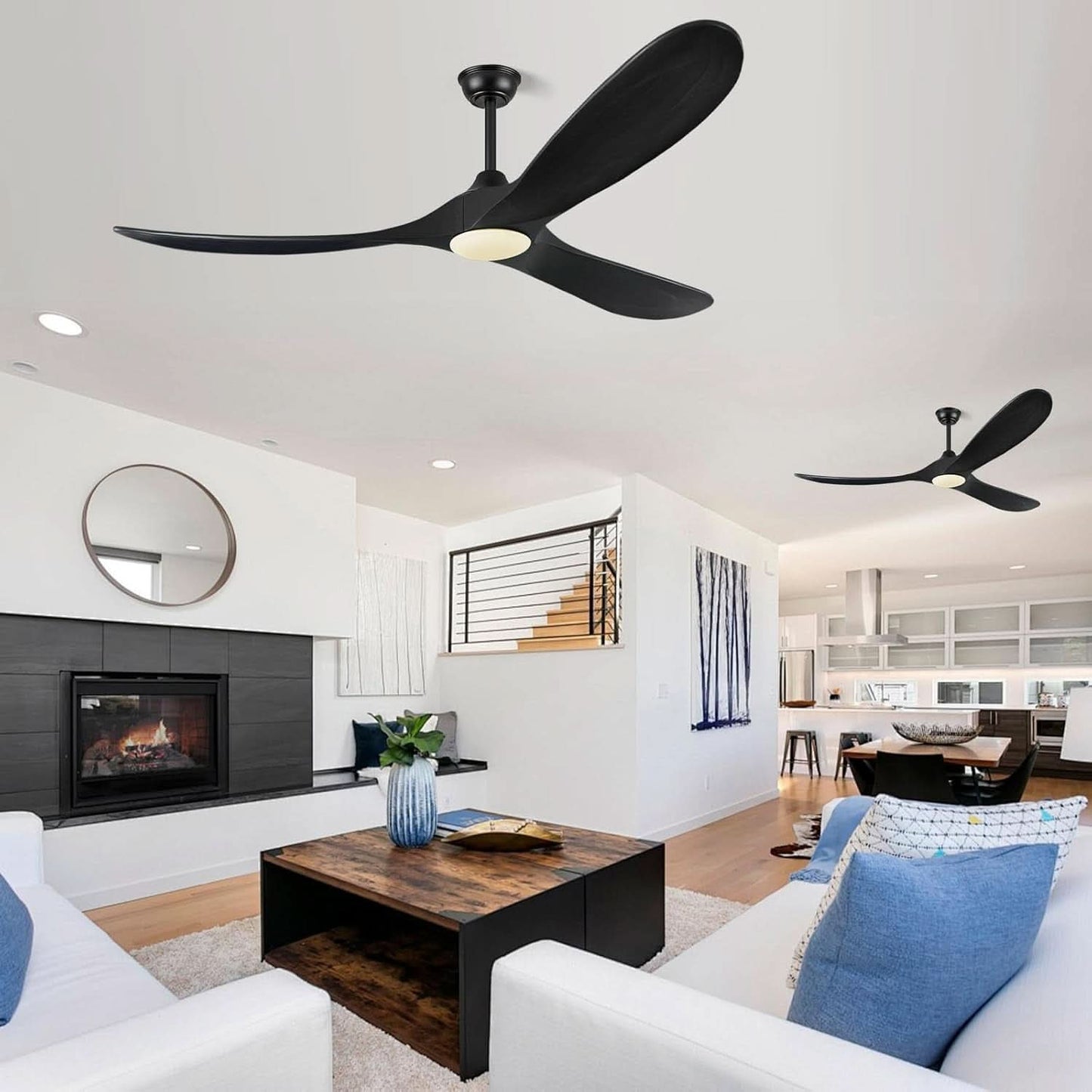 52 Inch Matte Black Wood Ceiling Fan With Remote Light