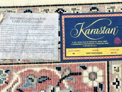 Karastan Rug 8.8 x 12, Ivory Rose Ka'shan #768, Wool Pile Karastan Carpet, Original 700 Series, Rare, Discontinued, Vintage