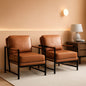 Luxurious PU Leather Armchair Set Ultrasoft Chestnut