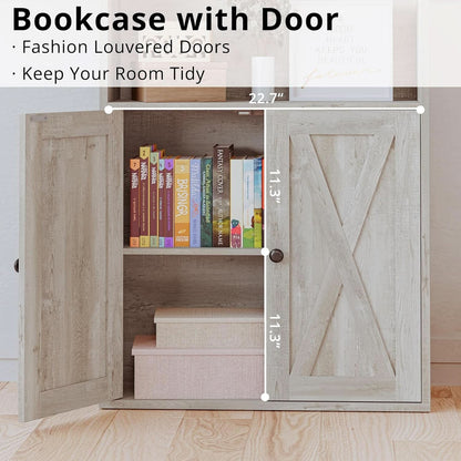 Industrial 70 Inch Tall Bookcase With Doors 6 Shelf Storage