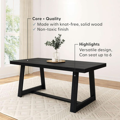 72 Inch Farmhouse Dining Table Solid Wood Black Wirebrush