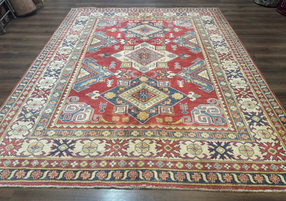 Turkish Kazak Rug 7.6 x 9.5, Geometric Medallions, Caucasian Pattern