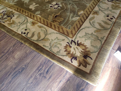 8x10 Rug - Plush Tibetan Rug - Green & Beige Floral Rug - Large Handmade Wool Rug - 250x300 Carpet