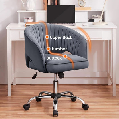 Dark Gray Velvet Swivel Office Chair Tufted Barrel Back