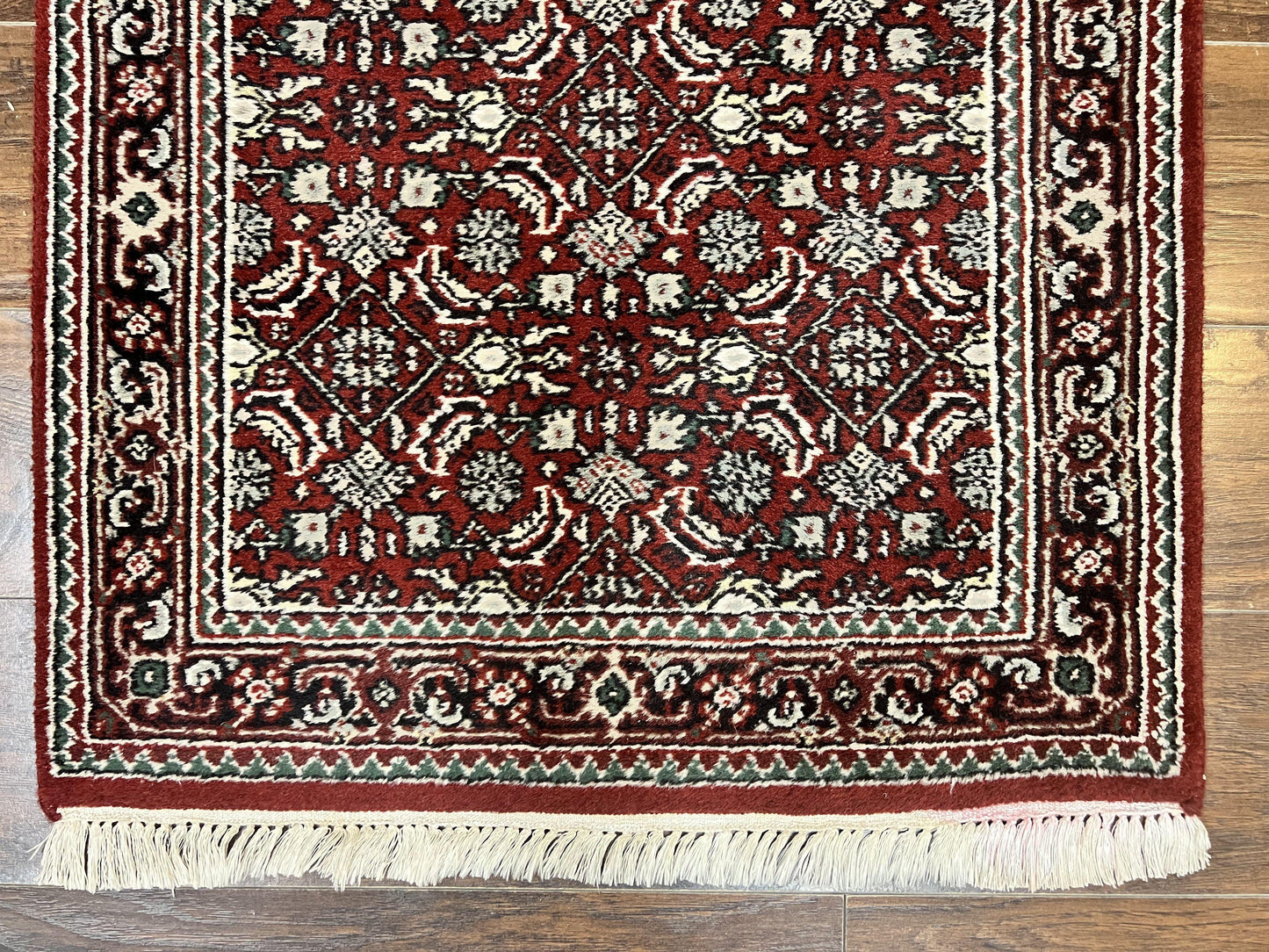 Indo Persian Runner Rug 2.7 x 8, Wool Hand Knotted Vintage Carpet, Red Black, Herati Allover Pattern, Oriental Runner, Rug for Hallway