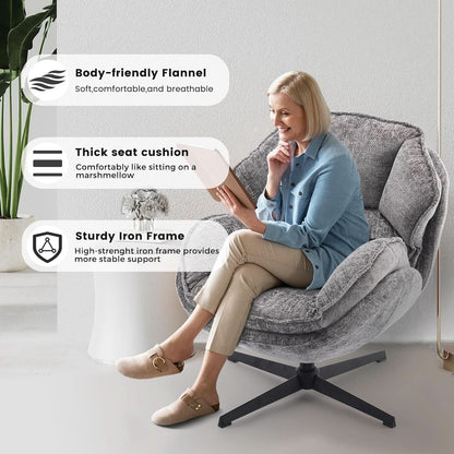 Gray Swivel Upholstered Accent Chair With Metal Legs
