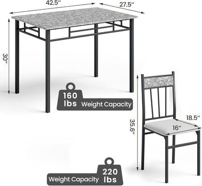 Grey Faux Marble Dining Table Set For 4 With Padded Chairs