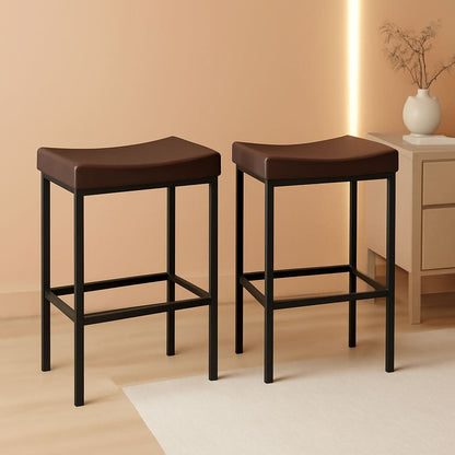 Saddle Bar Stools Set Of 2 Counter Height 24.8 Inches Brown And Black