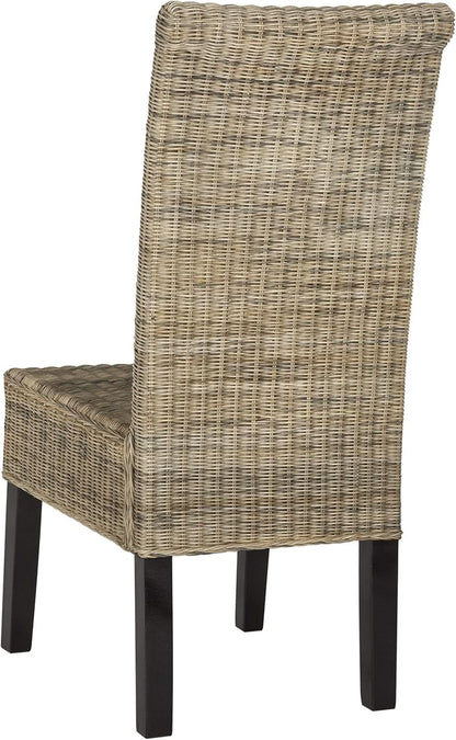 Grey Wicker Dining Chair 18 Inch Rattan Cotton Upholstery