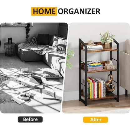 3 Tier Wooden Bookshelf With Edge Protection Vintage Brown