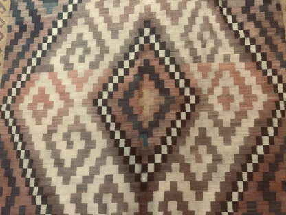Antique Persian Tribal Kilim Rug 9x12, Zig Zag Pattern Kilim, Zarand Rug, Wool, Earth Tone Colors