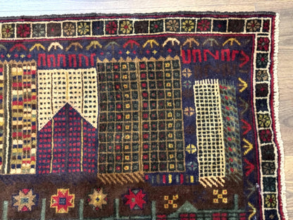 Balouch Rug 3x5, Afghan Carpet, City Pictorial