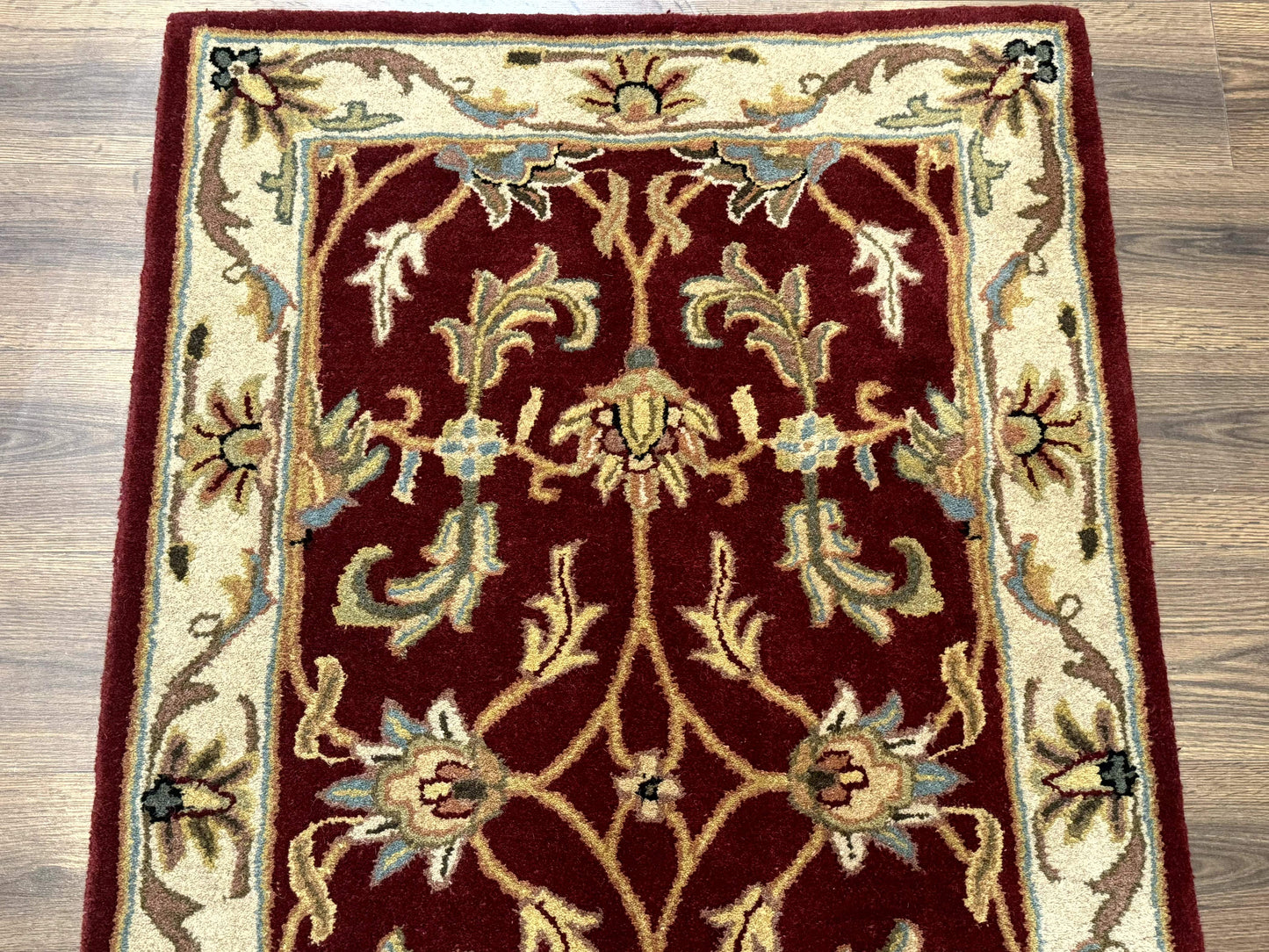 Small Floral Wool Rug 3x5, Safavieh Heritage Collection, Dark Red, Pair B