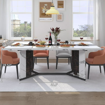 71 Inch Marble Top Dining Table For Home Kitchen Modern