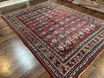 Antique Persian Bijar Rug 9x12 - Allover Motif, Red & Blue