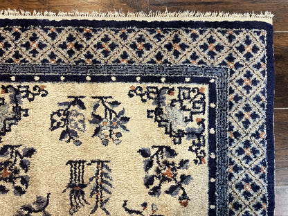 Silk Chinese Rug 3x5, Vintage Handmade Peking Carpet, Asian Oriental Art Deco Rug