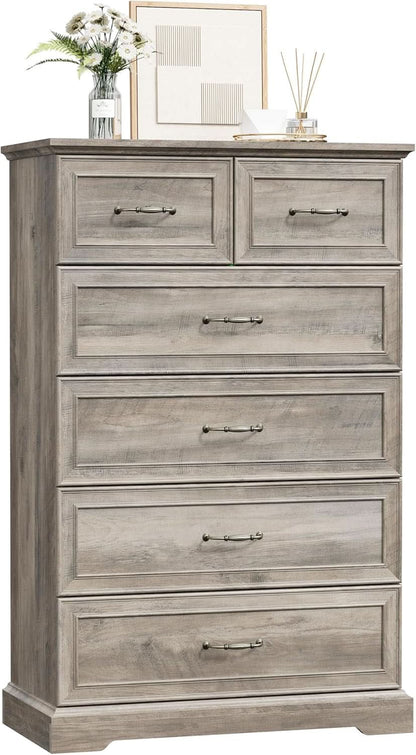 Greywash SolidWood FortyNineInch ExtraTall Six Drawer Dresser