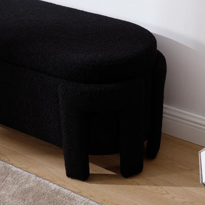 FiftyInch Sherpa Black Upholstered Storage Bench Ottoman
