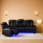 Power Leather Recliner Sofa Set LED Lights USB Ports Black