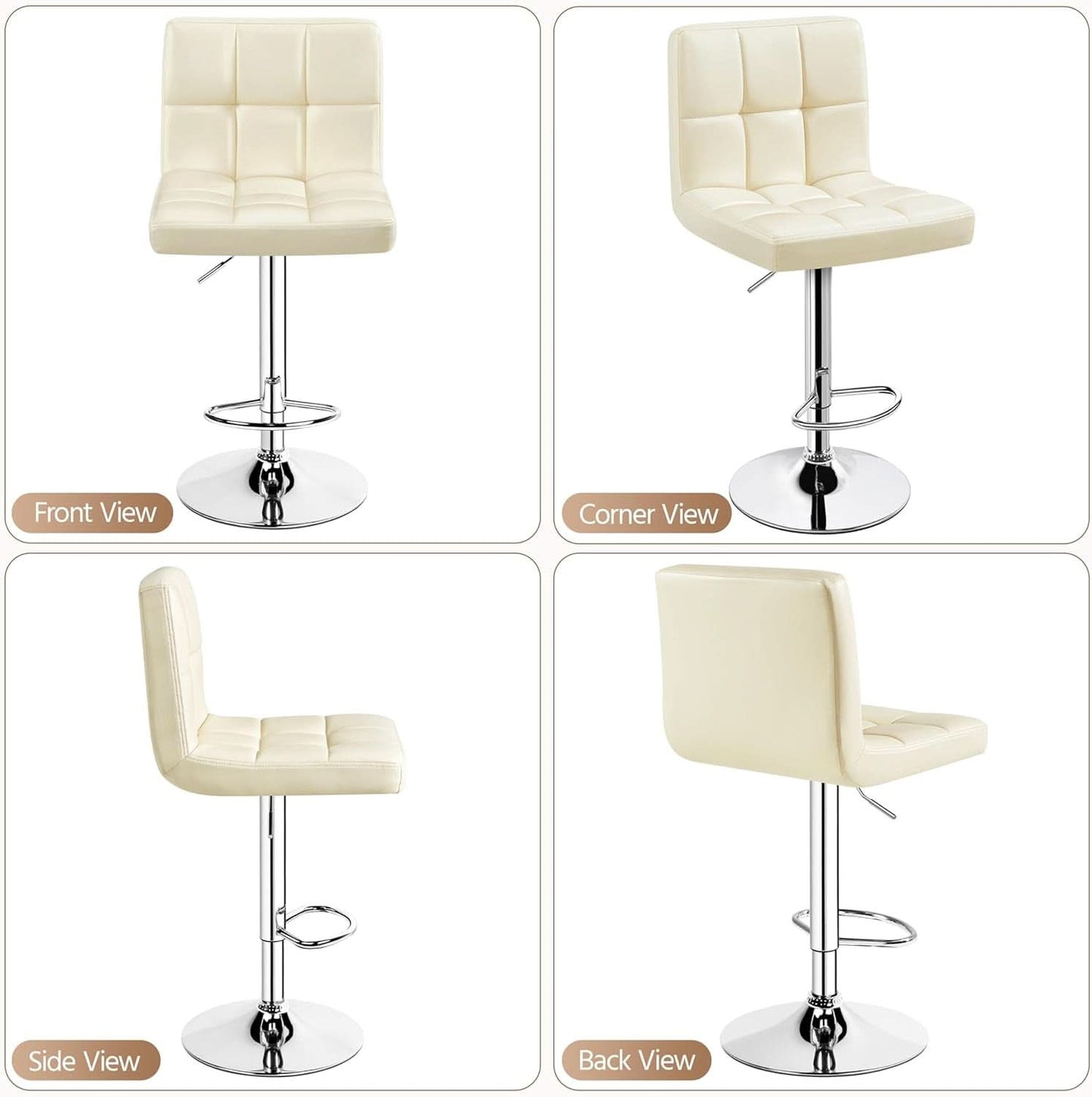 Beige Adjustable PU Leather Swivel Bar Stools Set Of 2