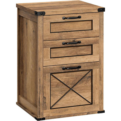 3 Drawer Farmhouse Filing Cabinet With Printer Stand For Home Office Storage Woodgrain Finish