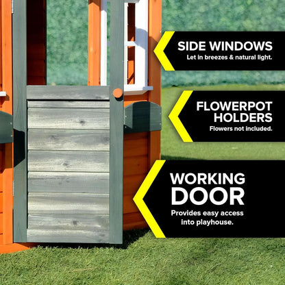Wooden Playhouse With Open Design And Flower Pot Holders