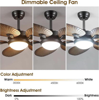 44 Inch Palm Leaf Ceiling Fan With LED Lighting Remote