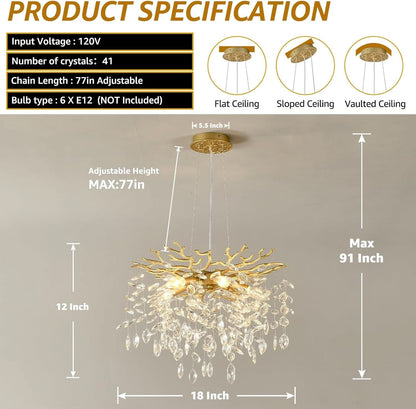 Gold Crystal Tree Branch Chandelier 18 Inch K9 Crystals