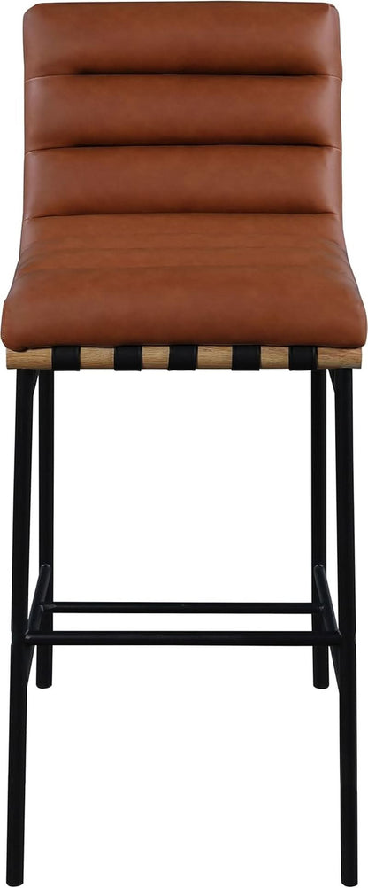 Burke Collection Modern Cognac Vegan Leather Bar Stool Matte Black Frame