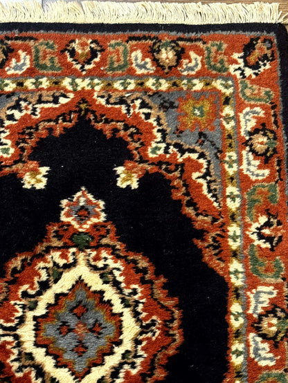 Small Indo Persian Rug 2x3, Navy Blue & Terracotta, Wool, Handmade