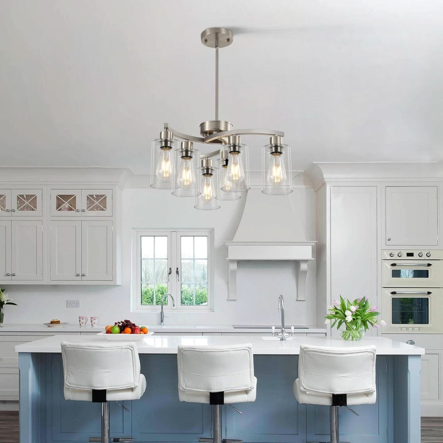 Brushed Nickel 6 Light Farmhouse Chandelier Pendant